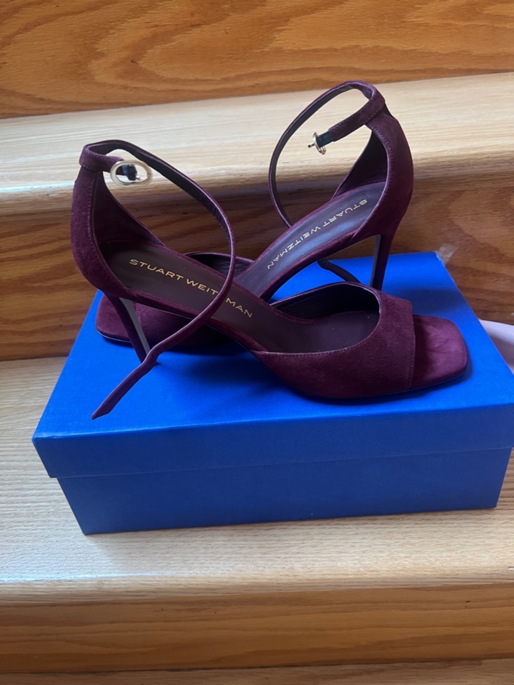 Stuart Weitzman Burgundy Suede Strappy High-Heel Sandals